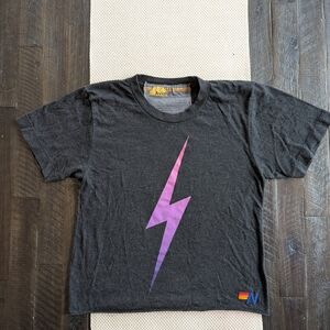 AVIATOR NATION BOLT FADE LOGO BOYFRIEND TEE - BLACK // PINK PURPLE - XS